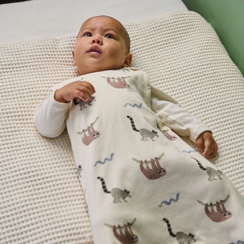 Nature Baby - Cotton & Merino Sleeping Bag  - SLOTH SNUGGLE PRINT (0-24M)