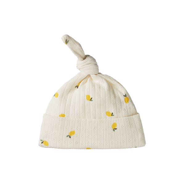 Nature Baby -   KNOTTED BEANIE POINTELLE - LEMON PRINT