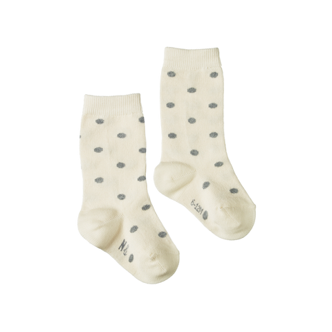 Nature Baby - Cotton Socks - Grey Polka Dot