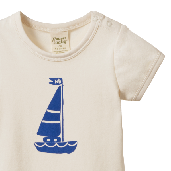 Nature Baby - Stretch Jersey S/S Bodysuit - SAIL BOAT PRINT