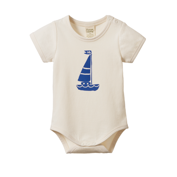 Nature Baby - Stretch Jersey S/S Bodysuit - SAIL BOAT PRINT