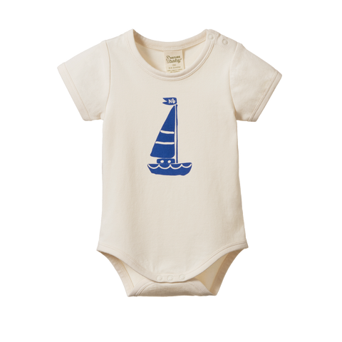 Nature Baby - Stretch Jersey S/S Bodysuit - SAIL BOAT PRINT