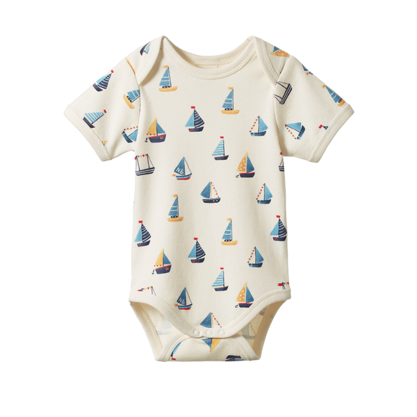 Nature Baby - Cotton Short Sleeve Bodysuit - REGATTA  PRINT
