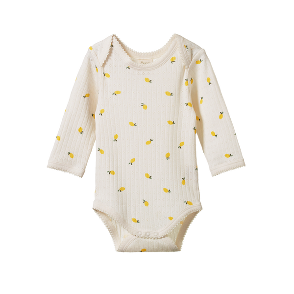 Nature Baby - Long Sleeve Bodysuit Pointelle - LEMON PRINT