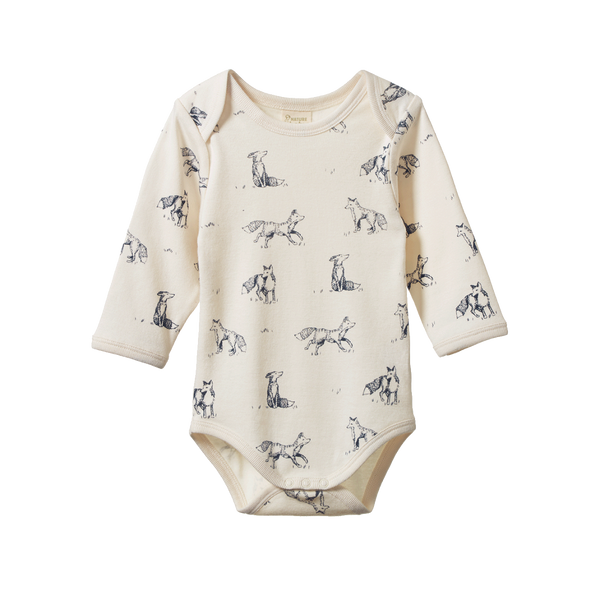 Nature Baby -  COTTON Long Sleeve Bodysuit - FOXY PRINT