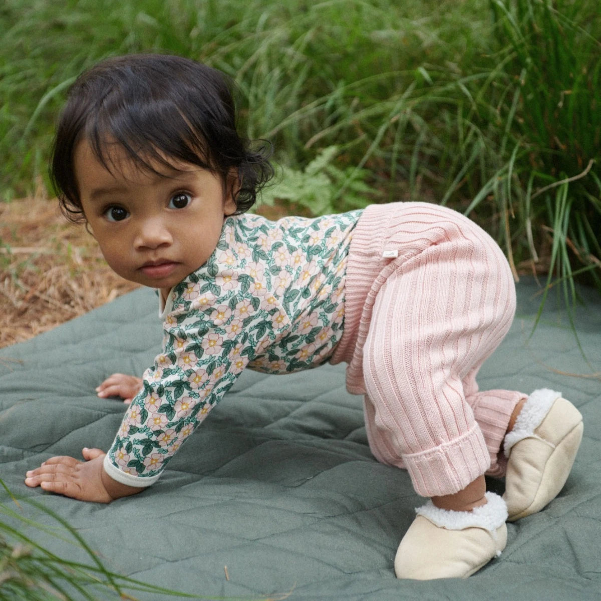 Nature Baby -  COTTON Long Sleeve Bodysuit - GARLAND PRINT