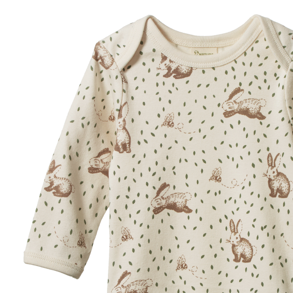 Nature Baby -  COTTON Long Sleeve Bodysuit - RABBITTY PRINT