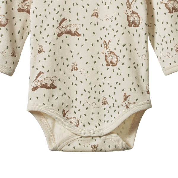 Nature Baby -  COTTON Long Sleeve Bodysuit - RABBITTY PRINT