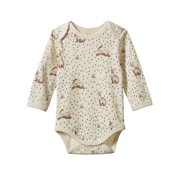 Nature Baby -  COTTON Long Sleeve Bodysuit - RABBITTY PRINT