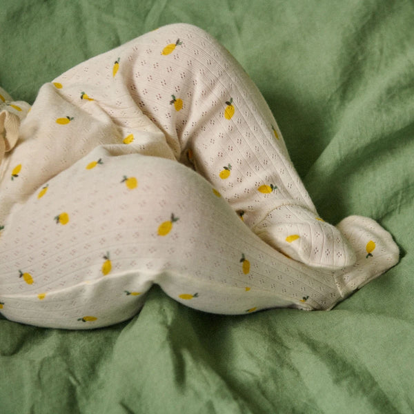 Nature Baby - Footed Rompers Pointelle - LEMON PRINT