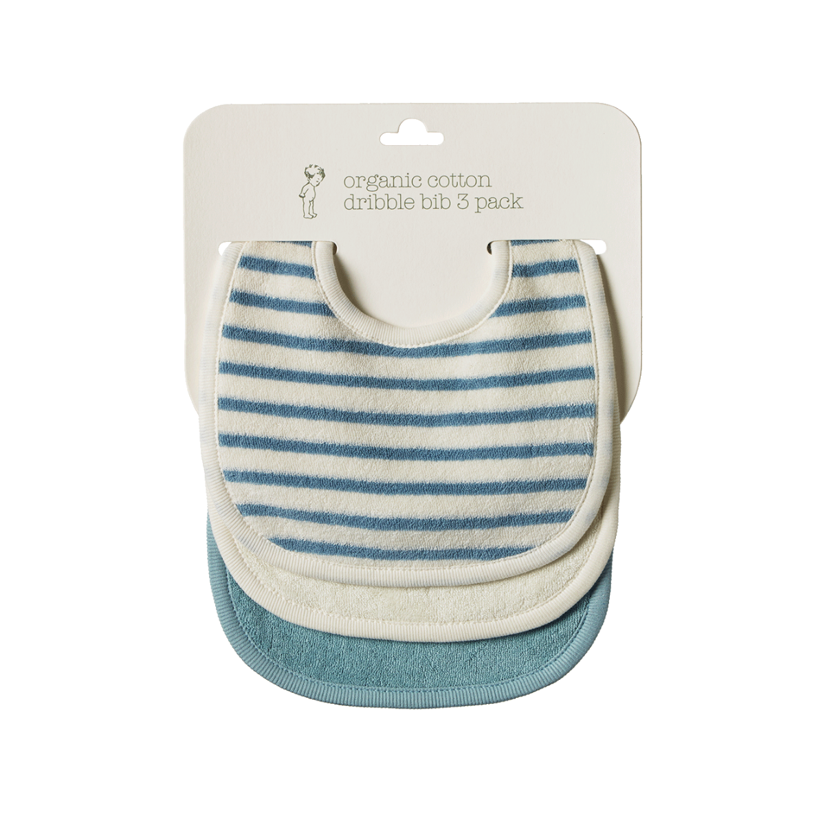 Nature Baby - DRIBBLE BIBS 3 PACK - POWDER BLUE, STRIPE, NATURAL