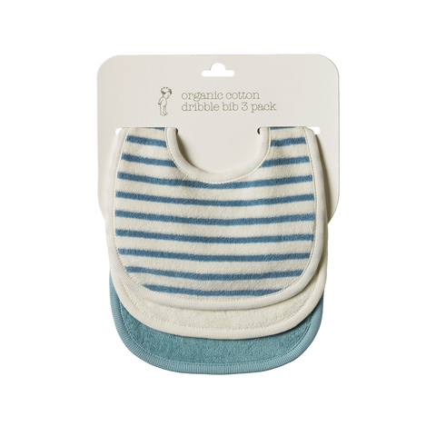 Nature Baby - DRIBBLE BIBS 3 PACK - POWDER BLUE, STRIPE, NATURAL
