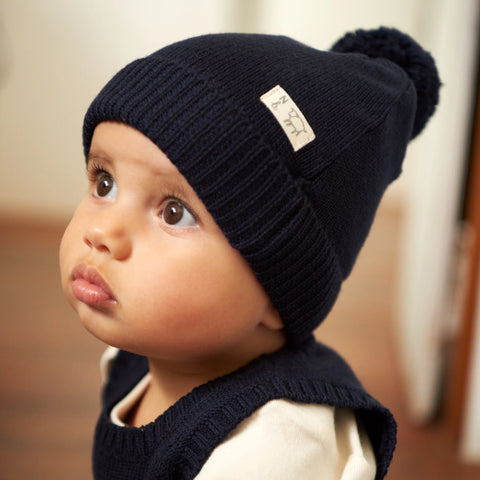 Nature Baby -   ALPINE POM POM BEANIE - NAVY