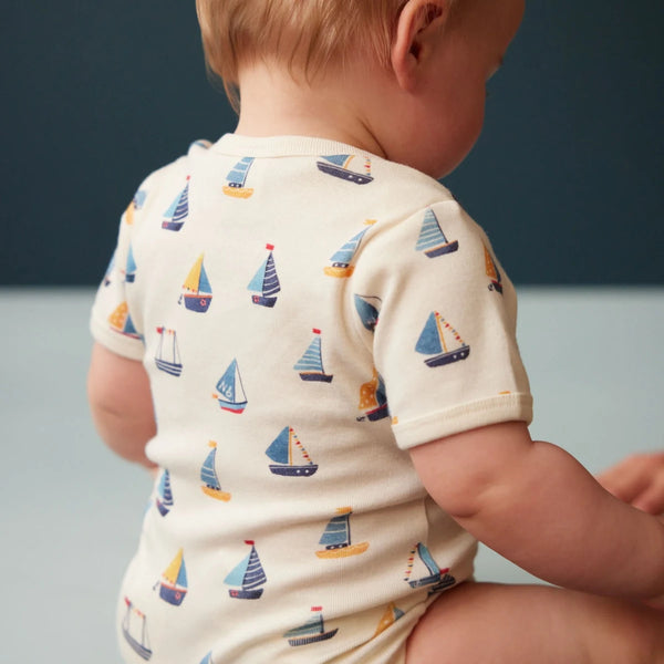 Nature Baby - Cotton Short Sleeve Bodysuit - REGATTA  PRINT