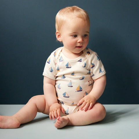 Nature Baby - Cotton Short Sleeve Bodysuit - REGATTA  PRINT