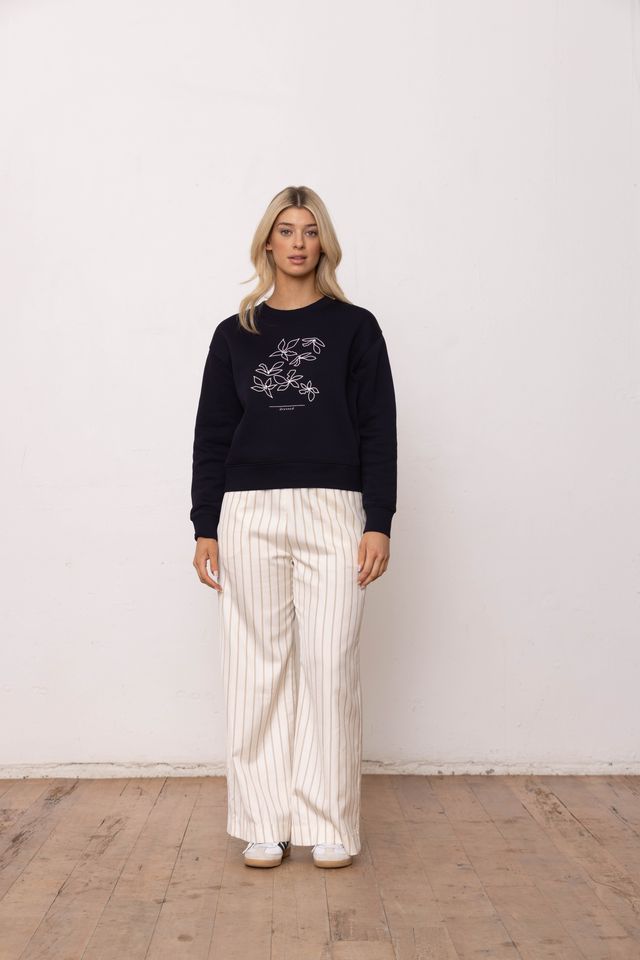 DRESSED - FLORAL SKETCH SWEATSHIRT - NAVY/WHITE PRINT