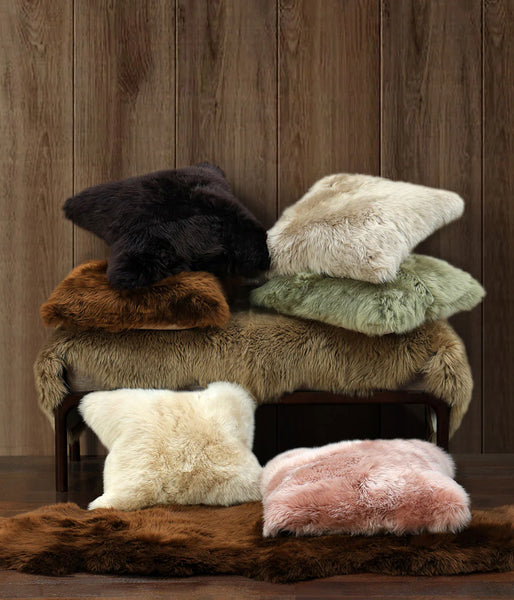 MM Linen NZ WOOL SHEEPSKIN CUSHION - CHOCOLATE