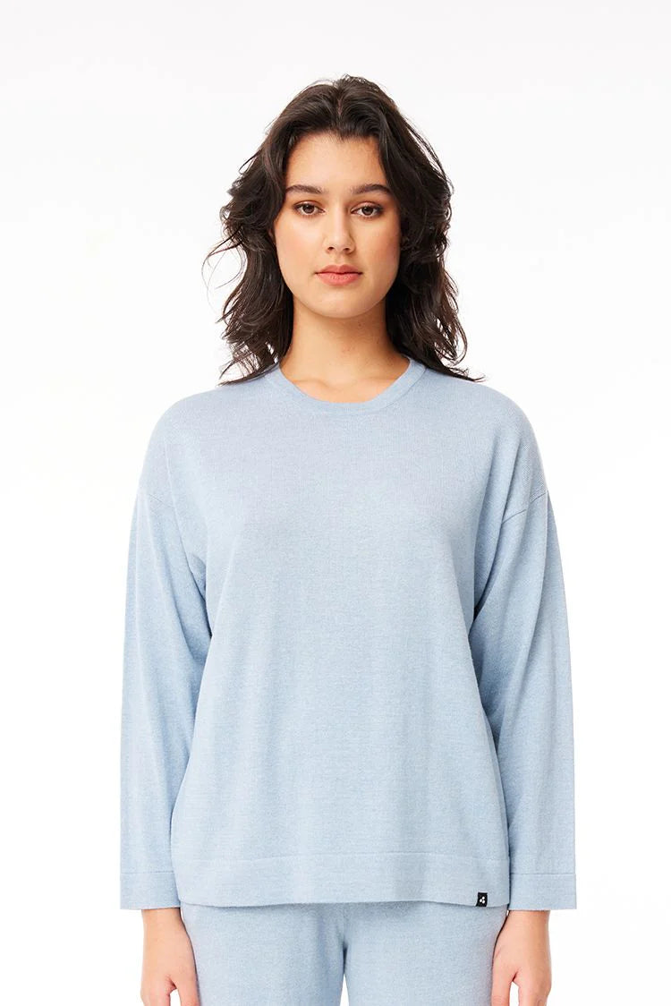 HUFFER Merino Neve Crew -HAZY BLUE