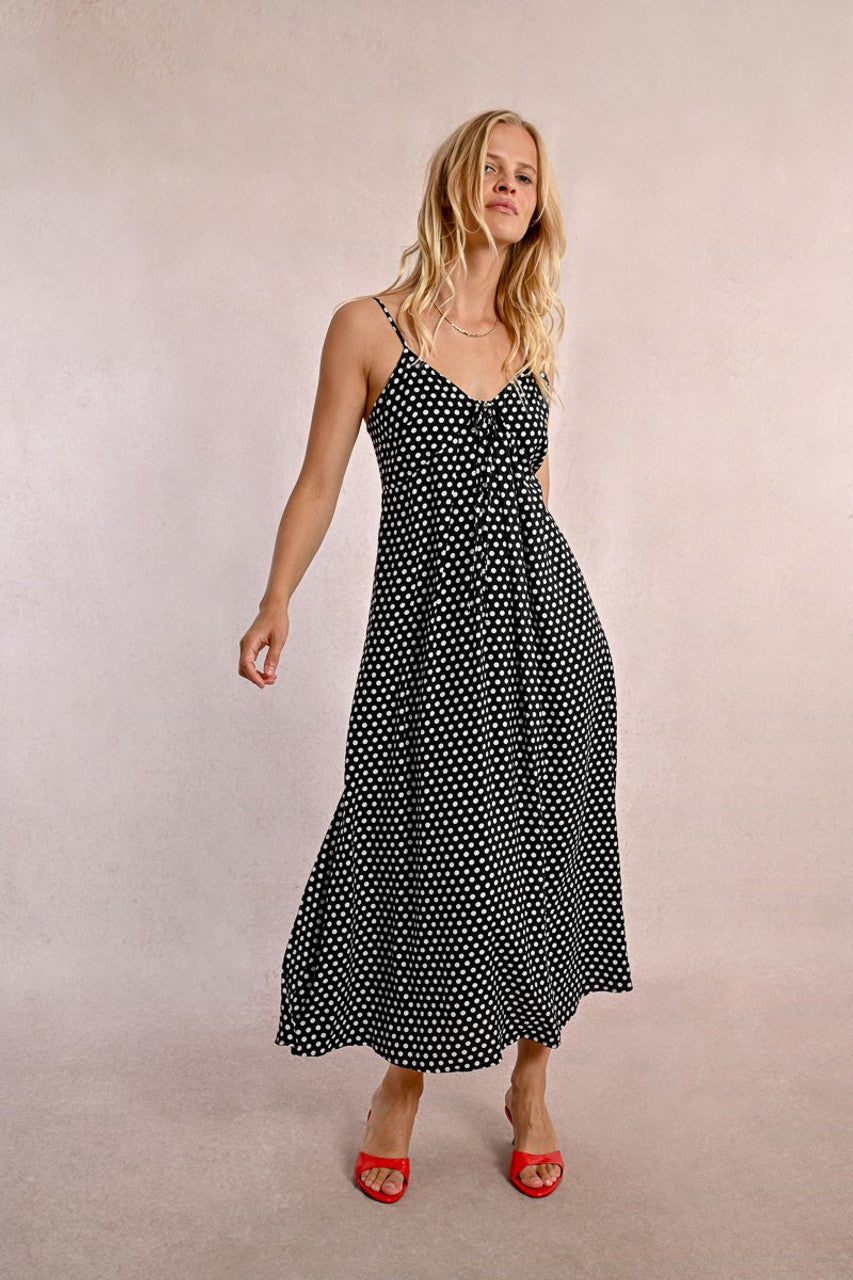MOLLY BRAKEN - LADIES WOVEN DRESS - BLACK/WHITE SPOT