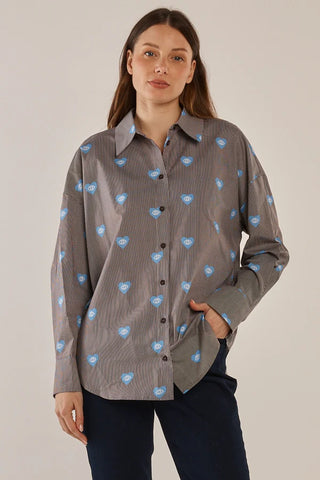 BETTY BASICS - ATHENA SHIRT - MYTHOLOGY STRIPE PRINT - BROWN