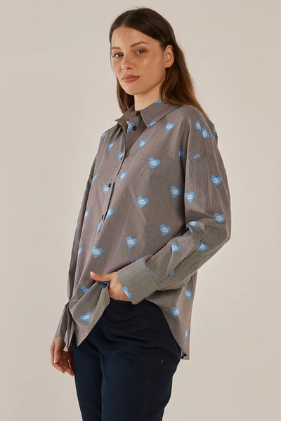 BETTY BASICS - ATHENA SHIRT - MYTHOLOGY STRIPE PRINT - BROWN