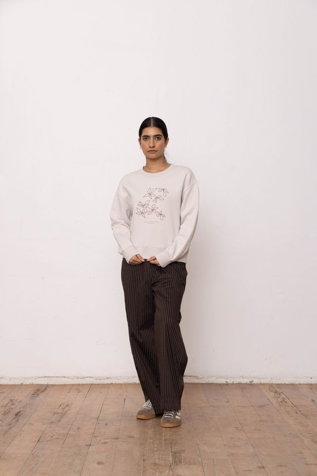 DRESSED - FLORAL SKETCH SWEATSHIRT - OATMEAL/BROWN PRINT