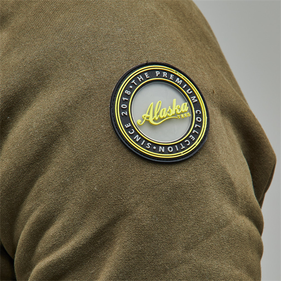 Alaska Tees - Mens Aston Khaki Hoody - Vintage Alaska Logo