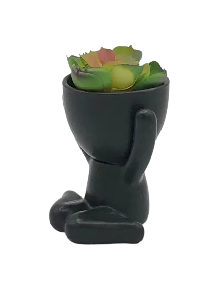 Joyful Ceramic Egghead Planter - Black