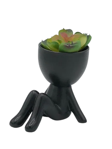 Laid-back Ceramic Egghead Planter - Black