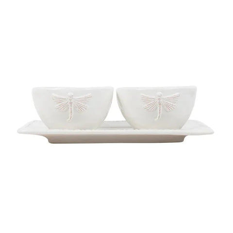 French Country Dragonfly Stoneware - White Condiment Set