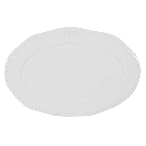 French Country Dragonfly Stoneware - White Oval Platter - Small