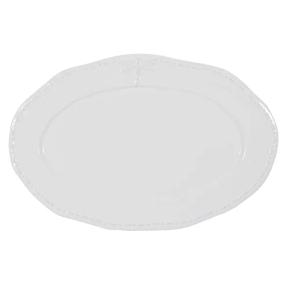 French Country Dragonfly Stoneware - White Oval Platter - Large
