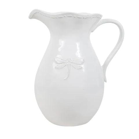 French Country Dragonfly Stoneware - White Jug Large