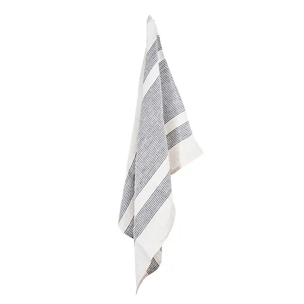 French Country  - Woven Multi Stripe Tea Towel - Natural/Black