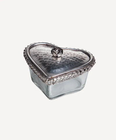 French Country  - Glass Heart Box With Rose